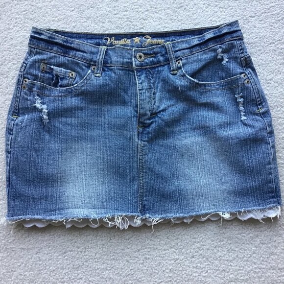 VANILLA STAR JEANS MINI SHIRT WITH WHITE RUFFLE SIZE 9 - Picture 1 of 5